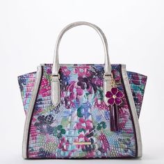 Priscilla Leather Satchel | Lavender Blossoming Designer Bags With Floral Print For Spring, Designer Floral Print Bags For Spring, Elegant Purple Bags For Spring, Elegant Summer Bags With Floral Print, Elegant Summer Floral Print Bags, Elegant Floral Print Summer Bags, Handbag Care, Brahmin Handbags, Home Office Accessories