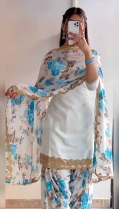 Blue Patiala Suit, White Punjabi Suit, Punjabi Suits Patiala, Simple Indian Suits, Dhoti Salwar, Patiala Suit Designs, Ethnic Wear Indian, Trendy Outfits Indian