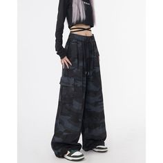 Unisex Retro Camouflage Wide Leg Cargo Pants Fabric: Polyester Size: S, M, L, XL Multiple Color Selections: Dark Blue  Season: Spring, Fall, Winter Fall Trousers, Dance Pants Hip Hop, Wide Leg Cargo Pants, Camouflage Cargo Pants, Dance Pants, Pants Fabric, Hip Hop Streetwear, Solid Color Shirt, Outdoor Jacket