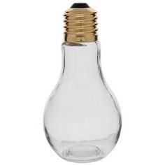 a clear light bulb with a gold cap on it's top is shown in front of a white background