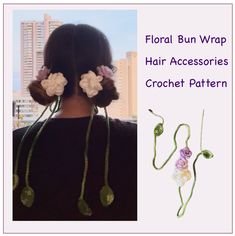 This crochet pattern is for my floral bun wraps! You can make one for a single bun or two for adorable accessories for double buns. Try it out in any shade or color to match your outfit and add a cute pop of color! This pattern is very easily customizable and can be altered in order to make a ton of variations of this product.  Skill Level : Beginner  This is a pattern only and not a finished product!! Please message me if you are having issues with the download. I would be happy to find some ot Crochet Bun Cover, Floral Bun, Double Buns, Bun Wrap, Crochet Hair Accessories, Crochet Hair, Crochet Hair Styles, Cute Crochet, Hair Accessory