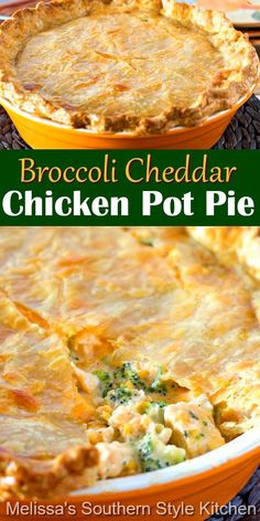 broccoli cheddar chicken pot pie with text overlay