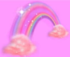 a pink background with rainbows and stars in the sky