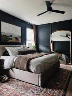 Charcoal Master Bedrooms Decor, Dark Charcoal Bedroom Walls, Charcoal Bedroom Walls, Charcoal Accent Wall Bedroom, Black Master Bedrooms Decor, Charcoal Bedroom, Bedroom Inspirations Master, Bedroom Decor Dark