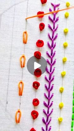 the video is showing how to make an embroidered flower garland with buttons and yarns