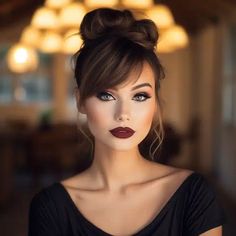 Hairstyle For Medium Hair With Bangs, Hairstyle Long With Bangs, Side Bangs Wedding Hairstyle, Updos For Hair With Bangs, Beautiful Updos For Medium Hair, Side Part With Wispy Bangs, Small Forehead Hairstyles Long Hair, Updo With Side Swept Bangs, Long Side Bangs Ponytail