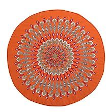 an orange and silver circular rug on a white background