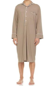 Micro Modal mens nightshirts - Soft Mens Nightgown - Mens sleep shirts - Loose mens Nightshirt Symmar Size: XL, Color: Beige | Symmar Dream Collection Micro Modal Jersey Above Knee Bathrobe w / Pockets brown in Beige | XL | Wayfair