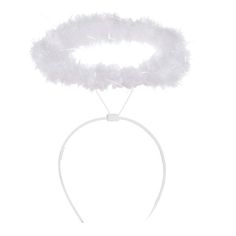 a white headband with feathers on it