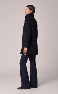 Abbi, Straight-fit novelty wool coat with puffer collar | Soia & Kyo US Black Wool Coat With Concealed Fastening, Business Wool Coat With Stand Collar, Winter Wool Outerwear With Concealed Front Fastening, Structured Wool Outerwear With Concealed Front Fastening, Wool Outerwear With Notch Lapel And Concealed Fastening, Modern Outerwear With Concealed Fastening For Fall, Wool Outerwear With Concealed Front Fastening, Wool Pea Coat With Stand Collar For Work, Winter Wool Coat With Concealed Front Fastening