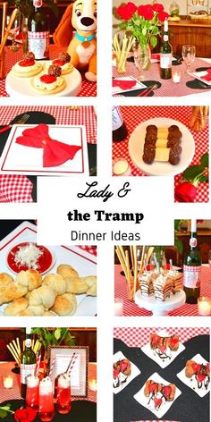 a collage of pictures with food and drinks on it, including teddy bears in the tramp