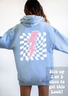 Get Obsessed with the Checkered Aesthetic with this cute Lightning Bolt Hoodie! This Preppy Hoodie is super comfy! Size up for a Trendy Oversized Look! ♥ Hello and Welcome to Meaningful Tees Shop! ♥ Printed on the most popular Unisex Hoodie, the Gildan 18500 is 50% Cotton / 50% Poly. The soft fleece lining makes it super Comfy and is sure to become your new favorite! ♥ All of our items are made to order with care for each customer : ) ♥ Please allow 3-7 BUSINESS days (usually 3-5) for your item Preppy Lightning Bolt Shirt, Cute Lightning Bolt, Checkered Aesthetic, Preppy Hoodie, Vsco Hoodie, Hoodie Y2k, Hoodie Cute, Aesthetic Hoodie, Preppy Aesthetic