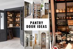 the pantry door is open and there are many different items in this room, including shelves