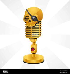 an old fashioned yellow microphone with a skull on it