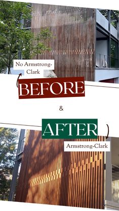 the before and after photos of an apartment building with wood slats on it's side