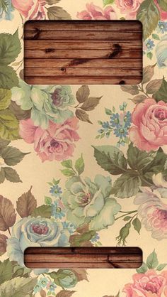 the letter e is made up of flowers and wooden planks on a floral wallpaper background