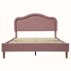 a pink bed frame with no headboard and foot board is shown in front of a white background