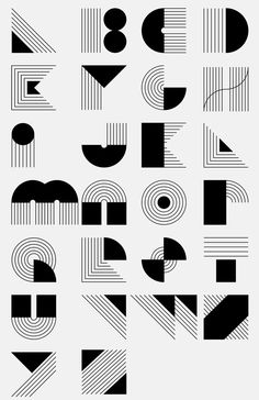 black and white typefaces are arranged in the shape of letters with different shapes