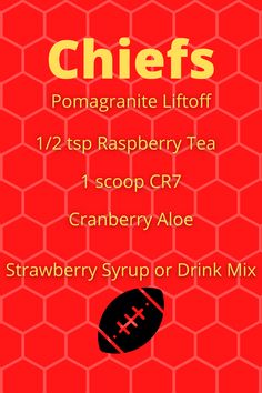 a red poster with the names of different types of drinks and ingredients for each drink