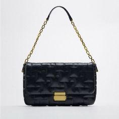 Classy Zara Black Vegan Leather Quilted Shoulder Bag With Gold Tone Accents. Measurements: 11" X 7" X 2" Brand New With Tags:) Black Square Baguette Bag With Gold-tone Hardware, Chic Zara Bags For Office, Chic Zara Office Bags, Zara Crossbody Office Bag, Zara Crossbody Bag For Office, Chic Zara Shoulder Bag For Party, Chic Zara Shoulder Bag With Gold-tone Hardware, Zara Evening Shoulder Bag With Chain Strap, Trendy Black Baguette Bag With Gold-tone Hardware