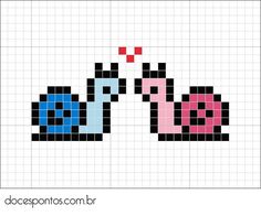 a cross stitch pattern with an image of two pokemons in blue and pink colors