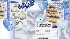 a collage of cookies and other items in blue