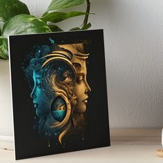 two women's faces are depicted in this artistic painting art board print on canvas