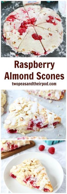 raspberry almond scones on a white plate