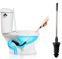 an image of a toilet with a brush in it and the plunger on top