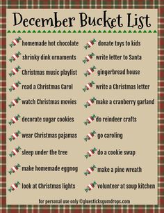 a christmas bucket list with the words, december bucket list and other things to do