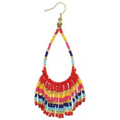 Fringe is in and you're on top of the trend! Southwest style seed bead patterned earrings with open teardrop ending in beautiful multicolor beaded fringe. Measures: 3 3/4" x 1" Summer Beaded Teardrop Earrings, Beaded Teardrop Earrings For Summer, Multicolor Bohemian Teardrop Earrings, Multicolor Fringe Dangle Jewelry, Multicolor Beaded Necklaces With Dangling Beads, Multicolor Fringe Beaded Drop Earrings, Multicolor Beaded Fringe Drop Earrings, Multicolor Dangling Beaded Necklace, Summer Multicolor Beaded Necklaces With Dangling Beads