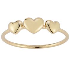 Accessorize in style with this LUMINOR GOLD 14k Gold Tri Heart Ring. Click on this JEWELRY & WATCHES GUIDE to learn about fit, styles, materials and more! Accessorize in style with this LUMINOR GOLD 14k Gold Tri Heart Ring. Click on this JEWELRY & WATCHES GUIDE to learn about fit, styles, materials and more! FEATURES Width: 1 mm Shank style: stackable Nickel free Metal: 14k gold Plating: 14k gold Finish: polished Packaging: velvety pouch Imported Size: 6. Gender: female. Age Group: adult. Elegant Gold Heart Stackable Rings, Elegant Yellow Gold Stackable Heart Rings, Elegant Yellow Gold Stackable Rings With Heart Shape, Valentine's Day Yellow Gold Stackable Rings, Gold Heart-shaped Stackable Rings, Gold 14k Heart-shaped Stackable Rings, Fine Jewelry Yellow Gold Stackable Heart Rings, 14k Gold Heart Shaped Stackable Rings, 14k Yellow Gold Heart Cut Stackable Rings