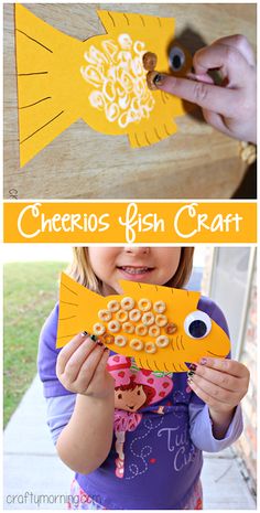 a child is making a fish craft out of construction paper