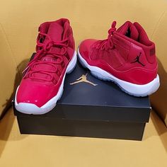 Size 5.5y Jordan Retro 11 Gym Red Win Like 96 University Red Basketball Shoes With Cushioned Footbed, Red Basketball Shoes With Boost Midsole And Round Toe, Red Basketball Shoes With Boost Midsole, Red Jordan Shoes With Red Sole, Red Synthetic Jordan Shoes With Red Sole, Red Synthetic Jordan Shoes With Round Toe, Red Synthetic Jordan Shoes, Red Jordan Shoes With Cushioned Footbed, Jordan Retro 11