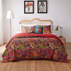 The fun global fusion of this Jewel quilt set is no illusion. Show it off to make every day more exciting. In red/multi. Click this BED & BATH GUIDE to find the perfect fit and more!FEATURESPrewashed & preshrunkStylized floral/fruit printSolid reverse with contrast quiltingBright jewel color tonesTWIN/TWIN XL 4-PIECE SET68'' x 88'' quiltStandard sham2 throw pillows: 18" x 18" (each)FULL / QUEEN 5-PIECE SET90'' x 90'' quilt2 standard shams2 throw pillows: 18" x 18" (each)KING 5-PIECE SET105'' x 9 Maximalist Bedding, Jewel Quilt, Red Bedroom, New Bedroom Ideas, Bedroom Red, Jewel Colors, Linen Quilt, Twin Quilt, Reversible Quilt