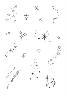 a black and white drawing of stars and sparkles