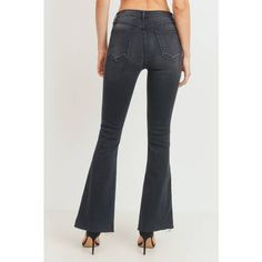 We are in LOVE with these made in the USA edgy flares! The Washed Black Denim Flares have a great casual look with a washed black finish. The high rise waist with a scissor cut hem gives these flares an edge. Sizing: 24-31 Fabrication: 75% Cotton, 23% Polyester, 2% Spandex. Care: Machine wash cold with dark colors, do not bleach. Rise: 10" Inseam: 32" Leg Opening: 10" Made in the USA Scissor Cut, Just Black, 70s Inspired, General Store, Denim Flares, Made In The Usa, Black Denim, Bell Bottom Jeans, Off Shoulder Dress