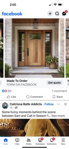 the facebook page is showing two photos of people on their front porch, and an image of