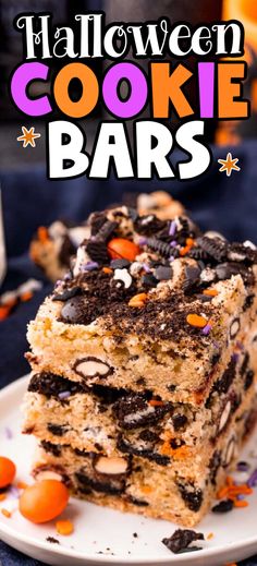 halloween cookie bars stacked on top of each other