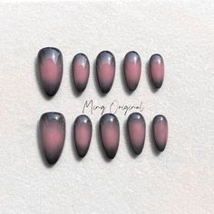 If you would like something other than pink, you can always pick other available colors from here: https://www.etsy.com/listing/1353039027/ SHAPES: Stiletto Oval Almond Square Coffin Balerina Round Length: Short Medium Long Available nail shapes are shown in the pictures, enter the letter corresponding to your desired shape in the personalization box when you go for a custom order.  Each order includes: - 10 nails and 1 Prep kit ( 24 adhesive tabs (1 sheet), cuticle wooden pusher, mini file and 2 alcohol wipes ) Each set is handmade in the order they were received. My current processing time is approximately 7-15 business days,  Please be patient and Please understand it before making a purchase. Each order will include our signature "Super Strong Adhesive Nail Tabs" which can last up to a Light Pink And Black Nails, Nails Jelly, Black Ombre Nails, Ombre Gradient, Pink Nail Art, Black Ombre, Jelly Nails, Pink Nail, Chic Nails