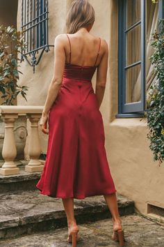 Cherry midi dressPartially lined skirtAdjustable cami strapsWire in bust's V detailFitted bodiceZipper in backHeads will turn when you walk by in our gorgeous Lake Como dress. We are obsessed with its elegant and feminine silhouette. The ... Backless Cocktail Midi Dress With Ruched Bodice, Backless Midi Dress With Ruched Bodice For Cocktail, Chic Midi Length Dresses With Straps, Fitted A-line Midi Dress With Straps, Spaghetti Strap Midi Dress With Fitted Bodice For Prom, Summer Midi Maxi Dress With Corset Back, Prom Midi Dress With Ruched Sweetheart Neckline, A-line Dress With Straps For Date Night, Sweetheart Neckline Ruched Midi Dress For Prom