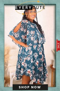 Plus Size Sleeve Cutout Dress, Blue Chic Blue Shift Mini Dress, Chic Blue Shift Dress, Spring Blue Shift Dress, Blue Shift Dress For Spring, Blue Mid-length Dress For Day Out, Blue Shift Midi Dress For Vacation, Flowy Mid-length Blue Dress, Cool Sleeves, Cutout Design