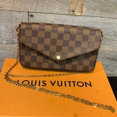 Louis Vuitton Felicie Damier Ebene Pochette in like new condition in box w original receipt, dust bag and certificate of ity. Lv Felicie Pochette, Felicie Pochette, Louis Vuitton Felicie Pochette, Pochette Louis Vuitton, Louis Vuitton Felicie, Fancy Bags, Damier Ebene, Certificate Of Authenticity, Timeless Handbag