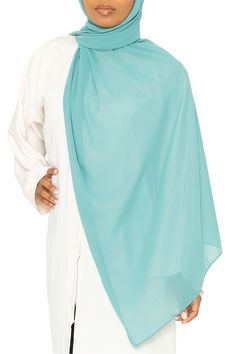 Essential Hijab Sea Breeze | Al Shams Abayas 1 Modest Chiffon Hijab For Eid, Solid Color Chiffon Hijab In Modest Style, Solid Chiffon Hijab Modest Style, Modest Solid Color Chiffon Hijab, Garment Workers, Sea Breeze, Everyday Look, Chiffon