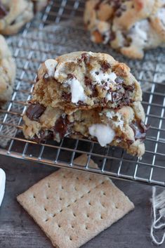 chocolate chip cookies with marshmallows on a cooling rack