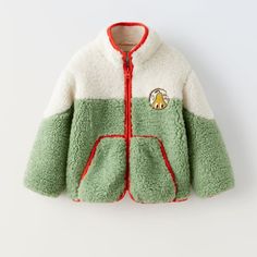 Nwt Zara Kids Embroidered Avocado Faux Shearling Jacket White Embroidered Hooded Outerwear, Cute White Outerwear For Fall, Cute Green Fall Outerwear, Warm White Outerwear For Spring, Cute White Outerwear With Fleece Lining, Green Sherpa Outerwear With Fleece Lining, Embroidered Green Winter Outerwear, Embroidered Green Outerwear For Winter, Cute Green Winter Outerwear