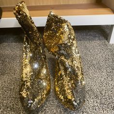 Wild Diva Size 10 4.5” Heel Flip Flop Sequin New Never Worn Wild Diva Shoes, Heeled Flip Flops, Sequin Boots, Gold Sequin, Shoes Heels Boots, Flip Flop, Shoes Women Heels, Heeled Boots, Diva