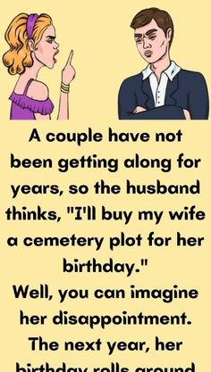 a man and woman are looking at each other in front of a birthday card that says,