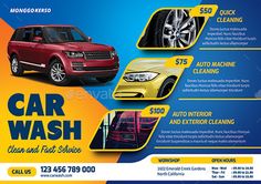 a car wash flyer with three different cars