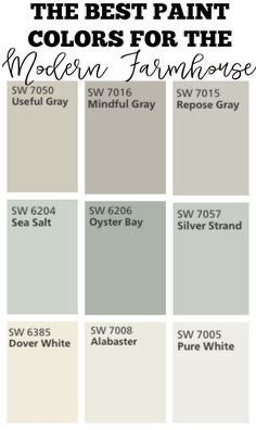 the best paint colors for the modern farmhouse house, with text overlaying it